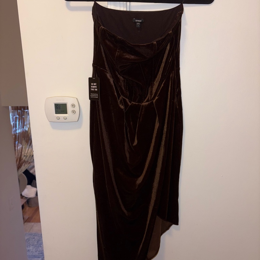 Express Elegant Brown Velvet Asymmetrical Dress